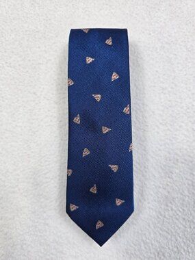 J Crew 100% Silk Navy Tie With Pizza Slice Pattern 100% Silk